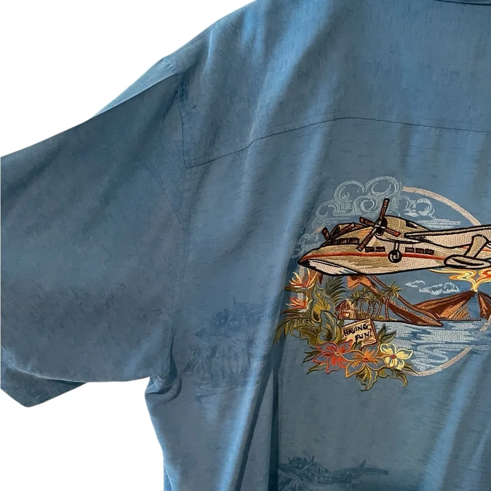 Vintage Pacific Beach 100% Silk Clipper Embroidered Button Down Shirt Size XL - Picture 4 of 11